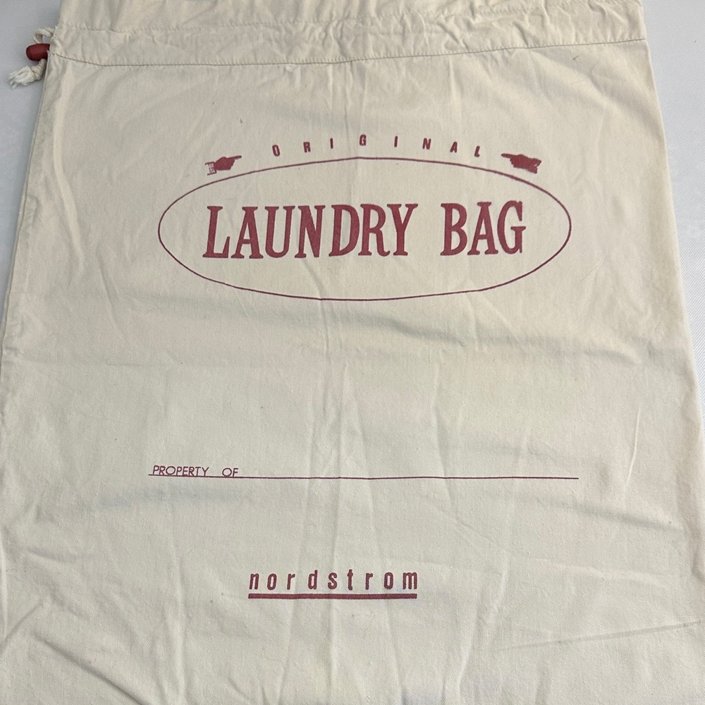 Vintage Nordstrom Cotton Laundry Bag . .Drawstring White & Burgundy